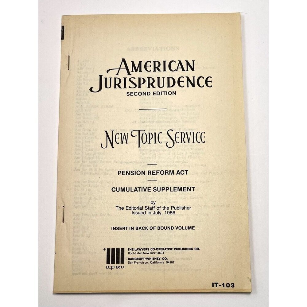 American Jurisprudence 2D Pension Reform Act New Topic Service (1975, Hardcover) - Picture 10 of 11